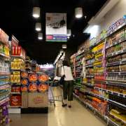 Grocery aisle where you can see CPG food packaging on each side