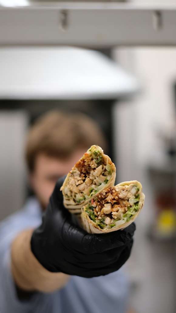 A burrito split in half on national burrito day 