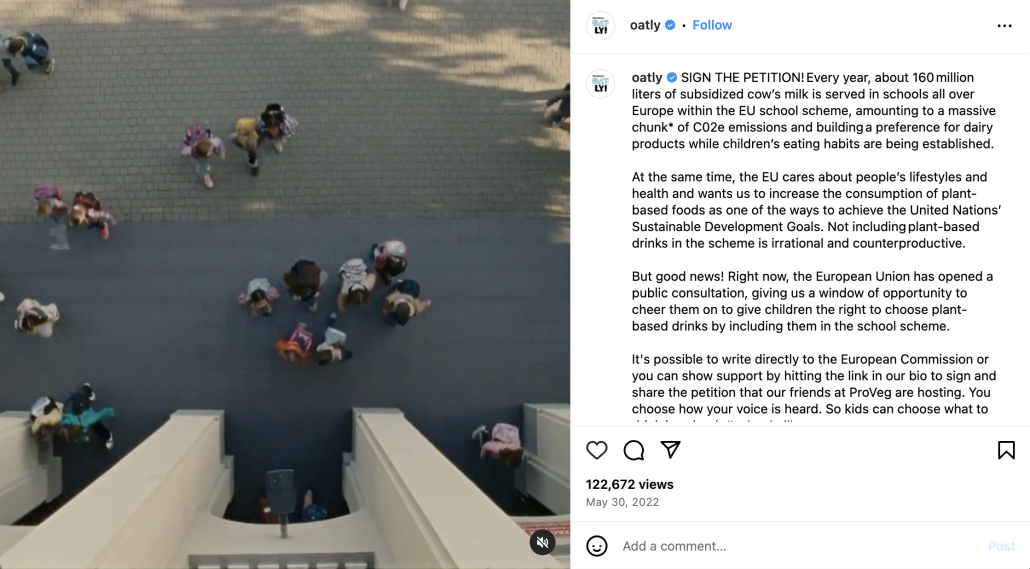 Oatly Digital Marketing Strategy in action with their instagram account