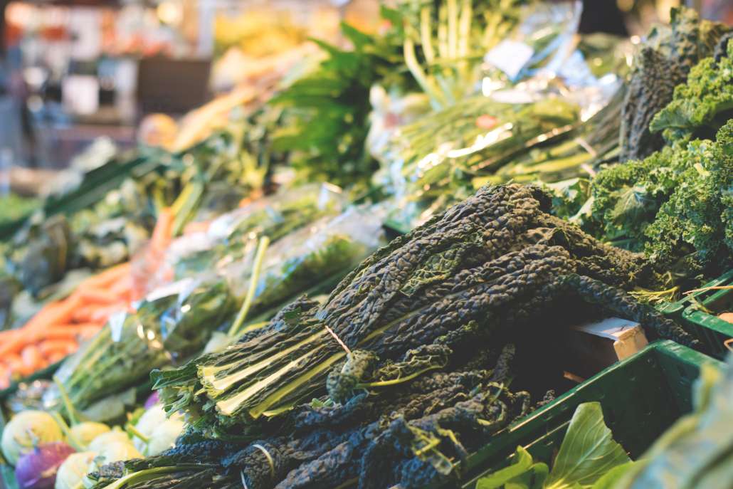 Produce in a grocery aisle